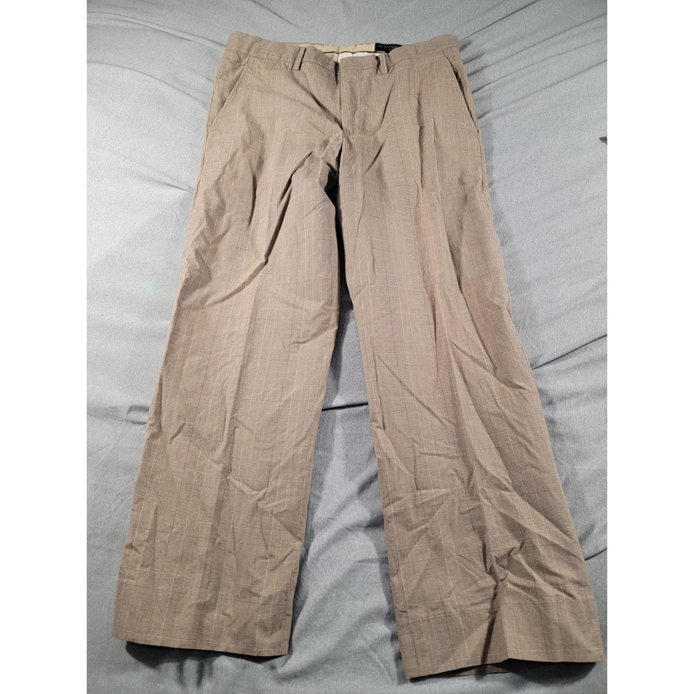 Banana Republic Slack Trouser Pants Mens 36x30 Tan Brown Houndstooth Check Plaid